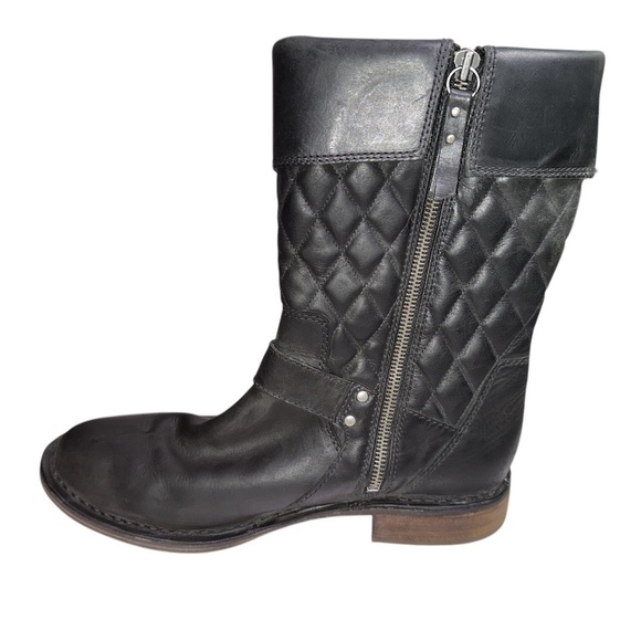 Ugg | Conor Quilted Oiled Leather Mid-Calf Moto Boots | Black | Size 9.5 - Picture 6 of 7